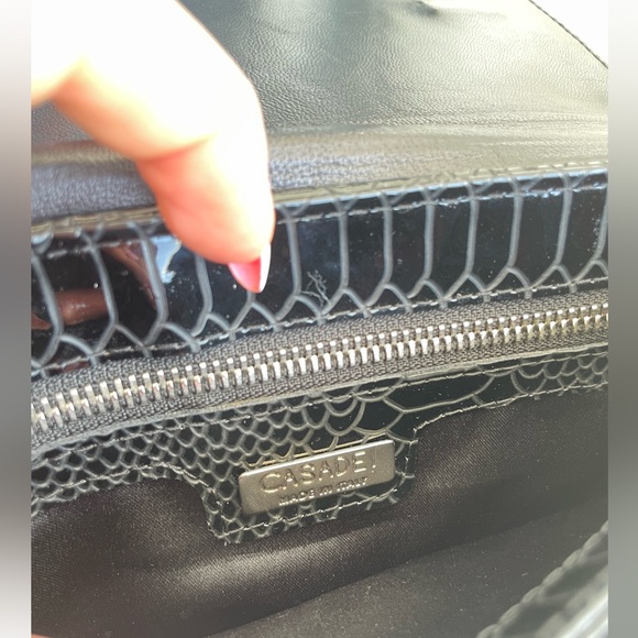 Casadei Patent Python Snakeskin Embossed Leather Clutch Black - Picture 13 of 16